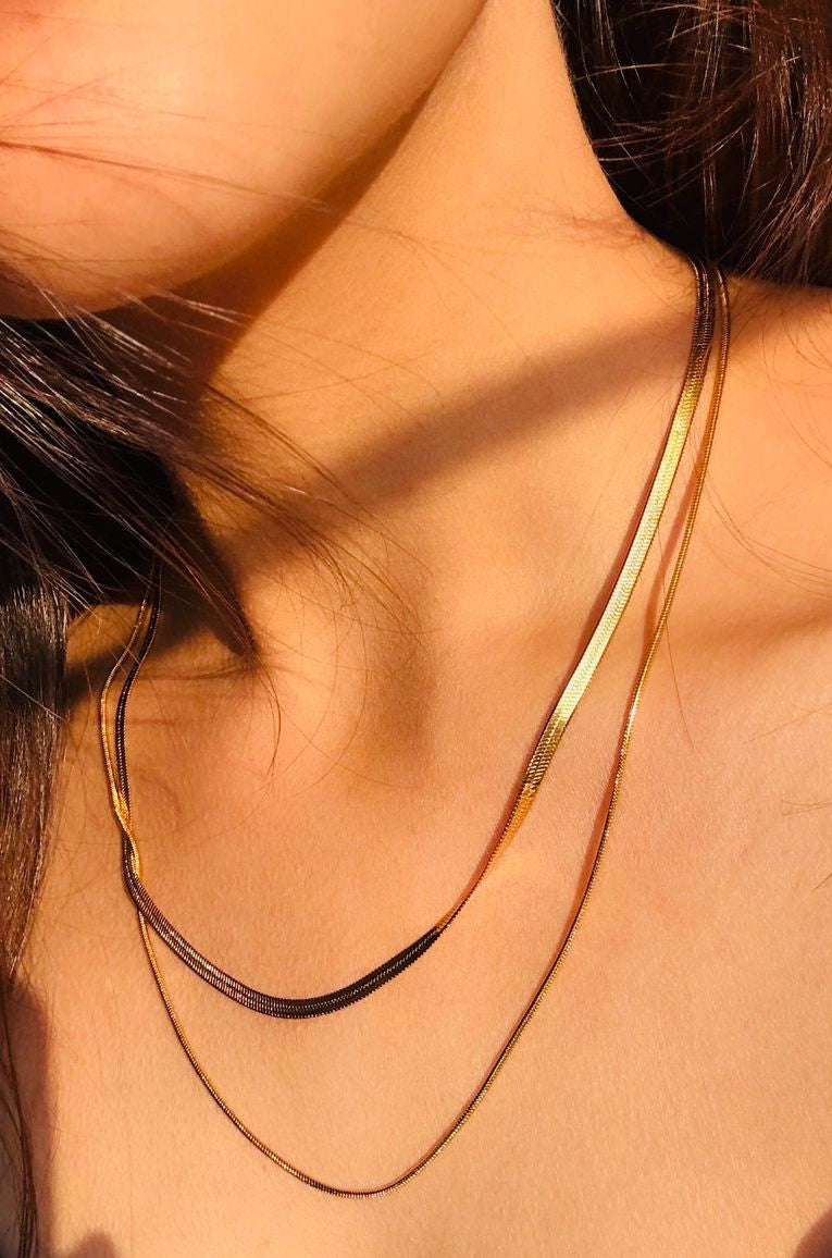 18k Gold Plated Double Snake Chain Necklace - Sienna