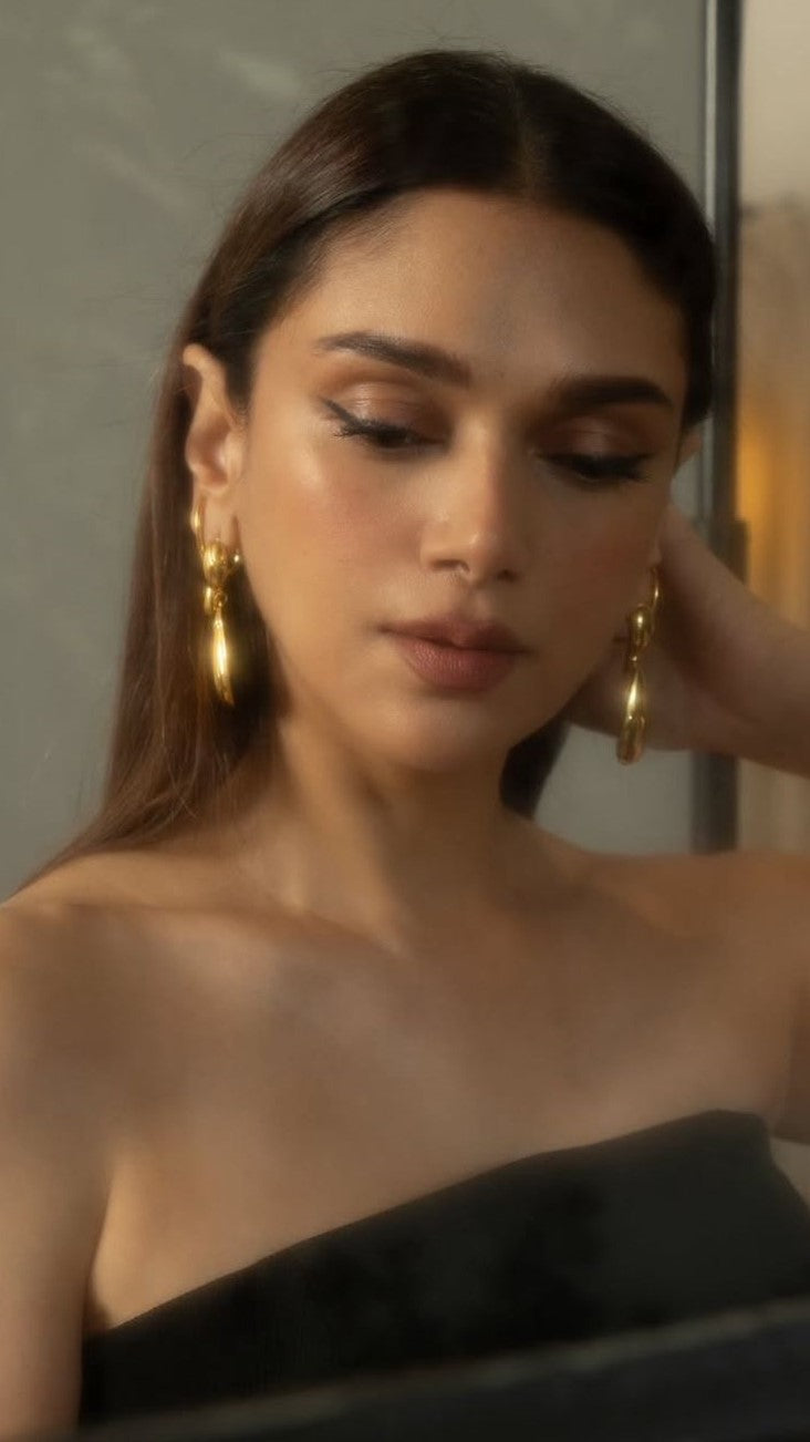 18k Gold Plated Sphere & Teardrop Drop Earrings - Selene
