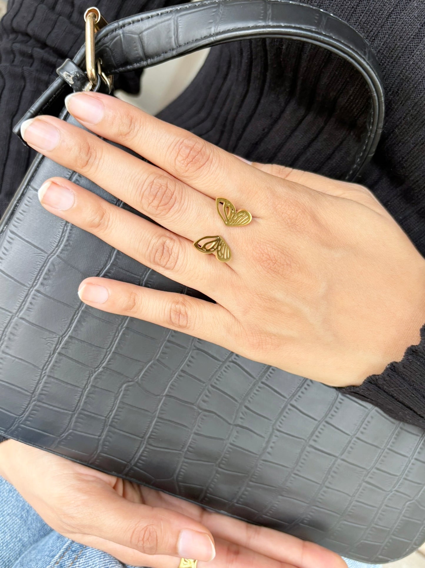 18k Gold Plated Butterfly Wing Open Ring - Elysia