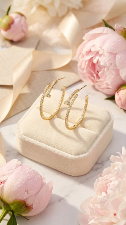 Luxe 18K Gold Plated Luxe Zircon Cross Hoop Earrings