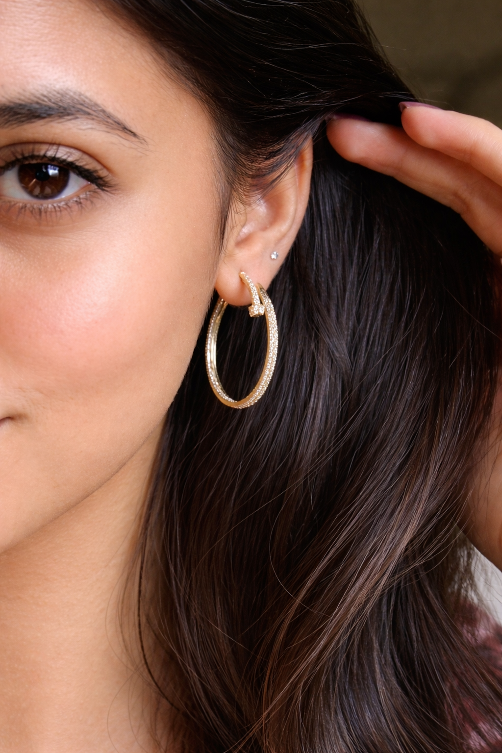 Luxe 18K Gold Plated Luxe Zircon Cross Hoop Earrings