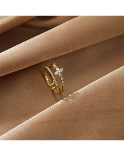 Lilyah Jewelry Gold Plated Zircon Diamond Ring.  Two layers and adjustable promise ring.