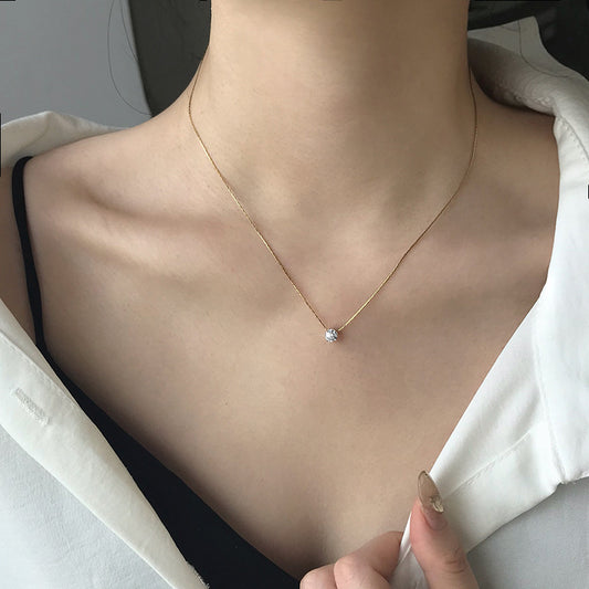 18k Gold Plated Delicate Aura Necklace | Round Rhinestone Pendant for Everyday Elegance - Aura
