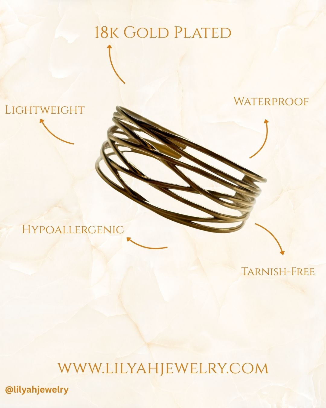 18k Gold Plated Openwork Cuff Bracelet - Zephyra