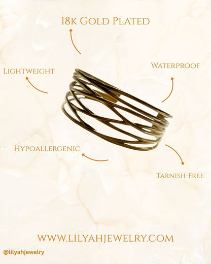 18k Gold Plated Openwork Cuff Bracelet - Zephyra