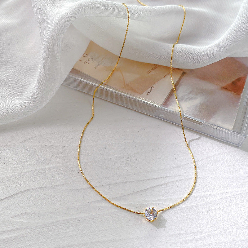 18k Gold Plated Delicate Aura Necklace | Round Rhinestone Pendant for Everyday Elegance - Aura