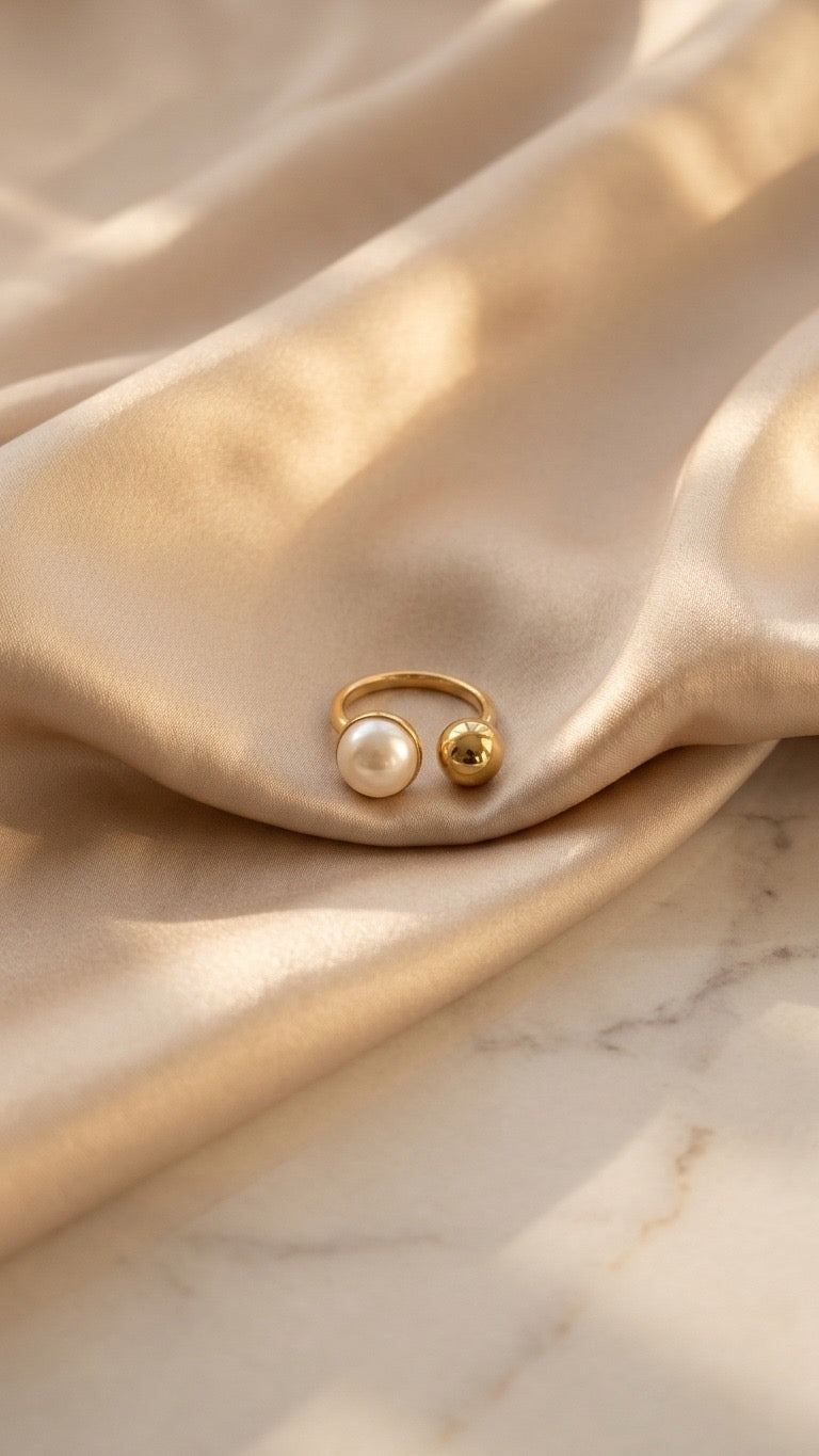 18k Gold Plated Celestial Pearl & Sphere Ring - Callisto