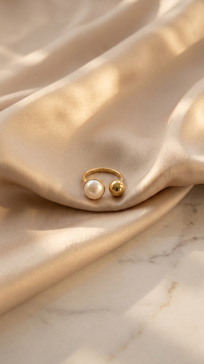 18k Gold Plated Celestial Pearl & Sphere Ring - Callisto
