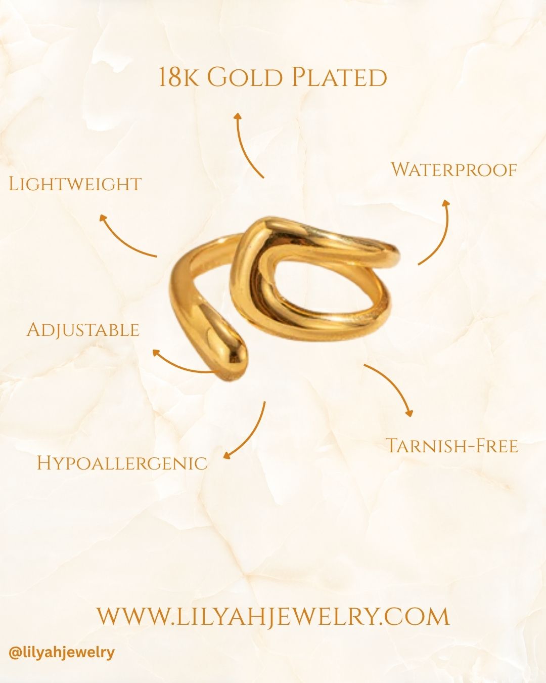 18k Gold Plated Golden Loop Open Ring - Circe