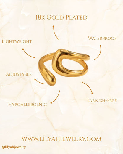 18k Gold Plated Golden Loop Open Ring - Circe