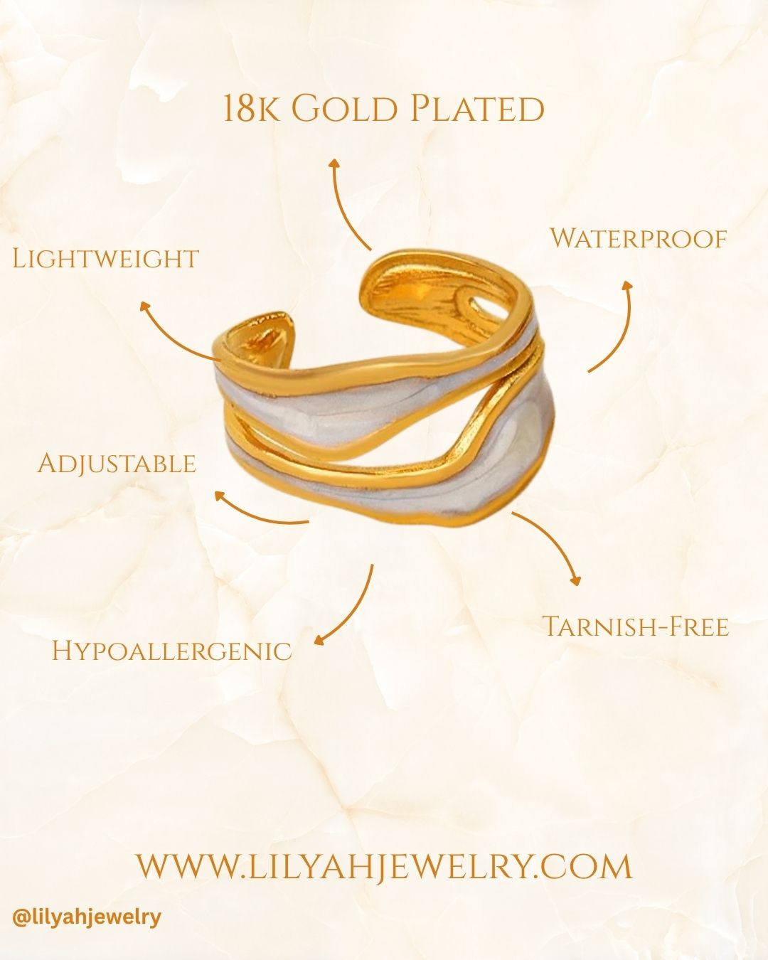 18k Gold Plated White Wave Ring - Selkie