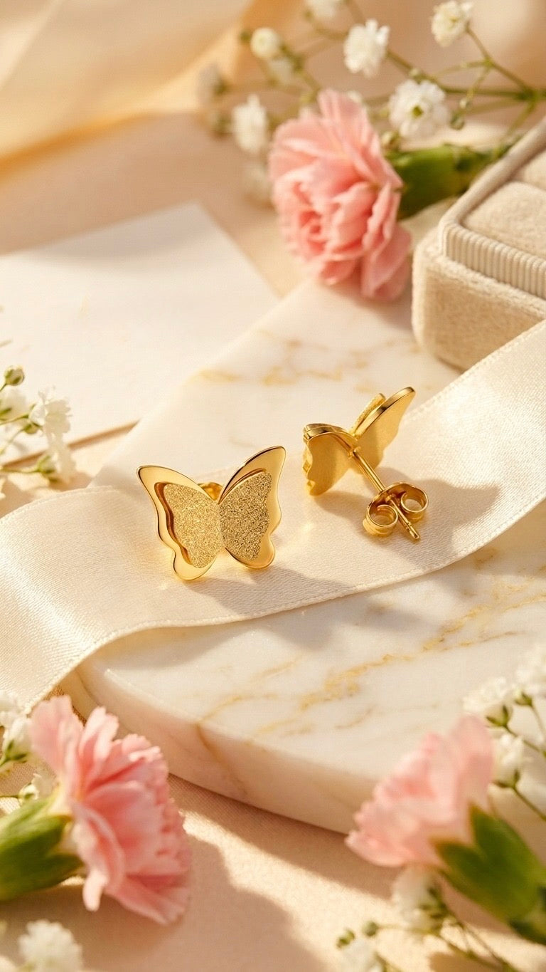 18k Gold Plated Butterfly Stud Earrings - Aurelia