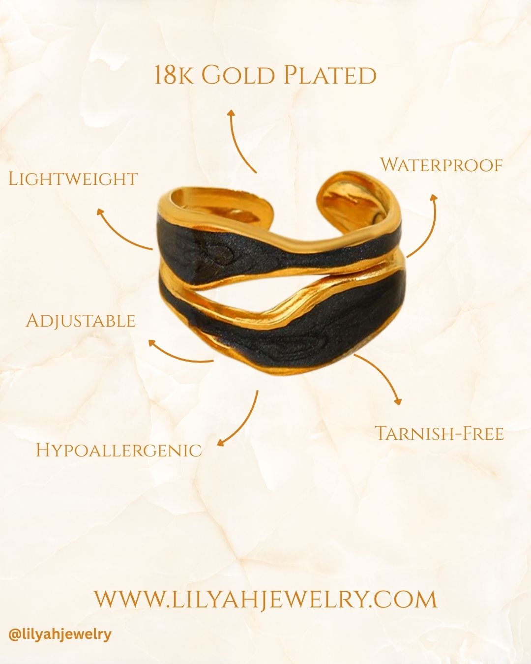 18k Gold Plated Midnight Pop Open Ring - Liora