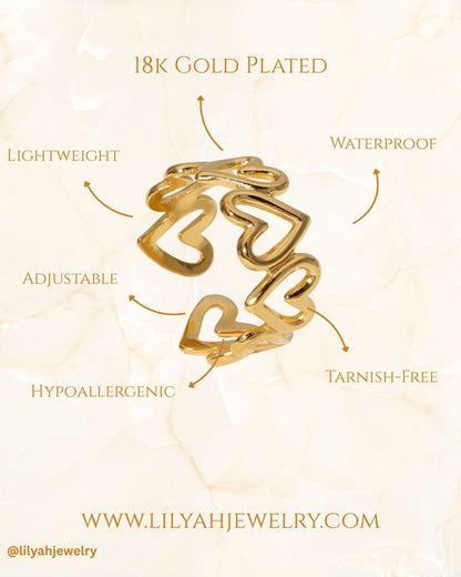 18k Gold Plated Heart Ring - Amoura