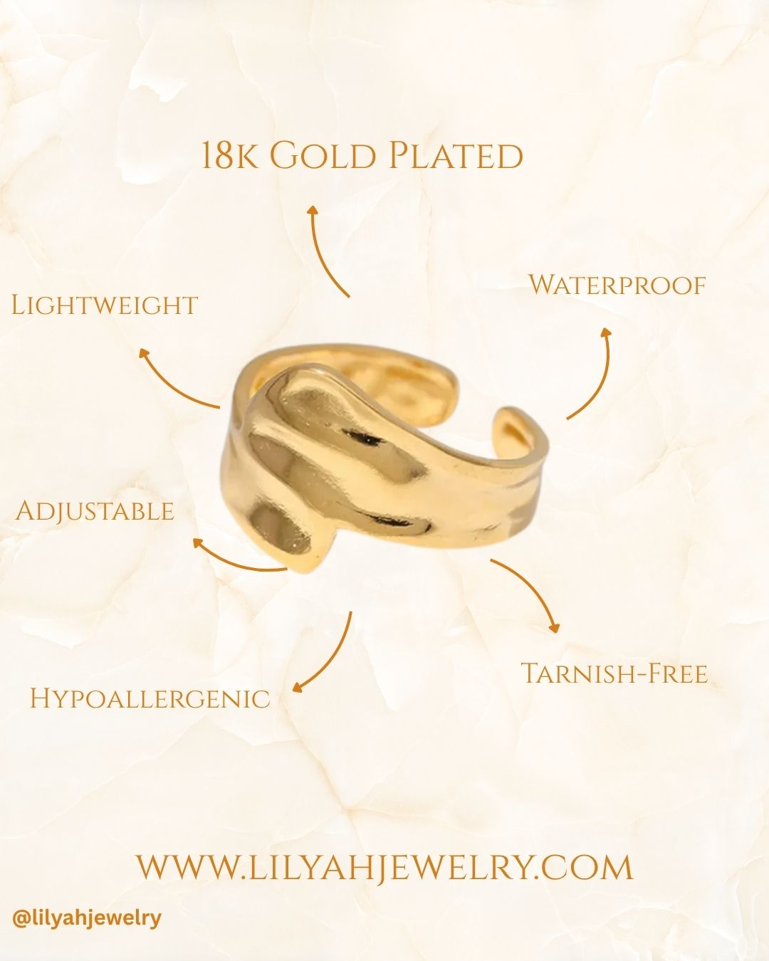 18k Gold Plated Hammered Open Ring - Gaia