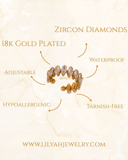 18K Gold Plated Marquise Zircon Statement Adjustable Ring