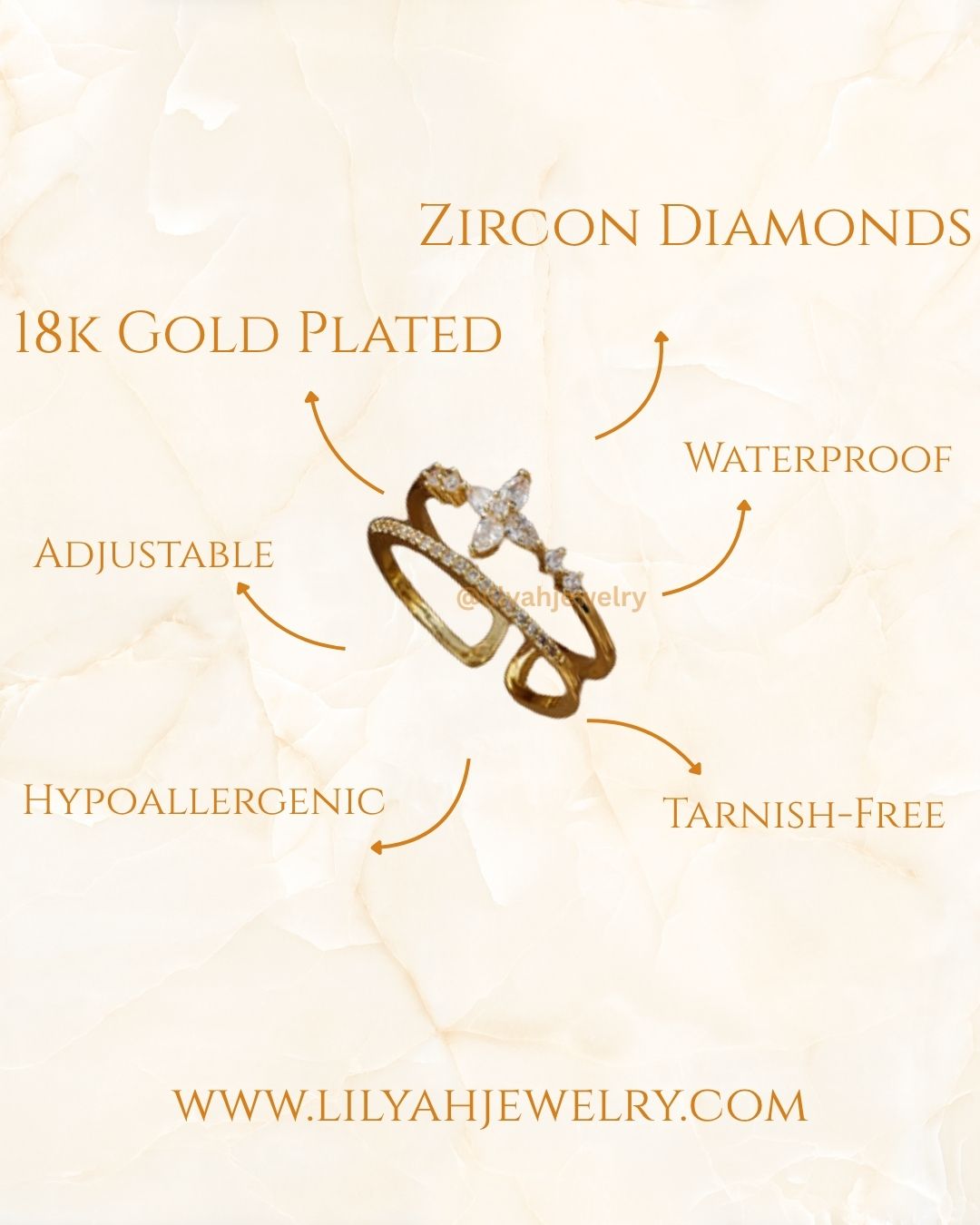 18K Gold Plated Floral Marquise Zircon Open Stack Ring - Starlit Bloom