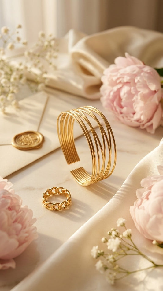18k Gold Plated Openwork Cuff Bracelet - Zephyra