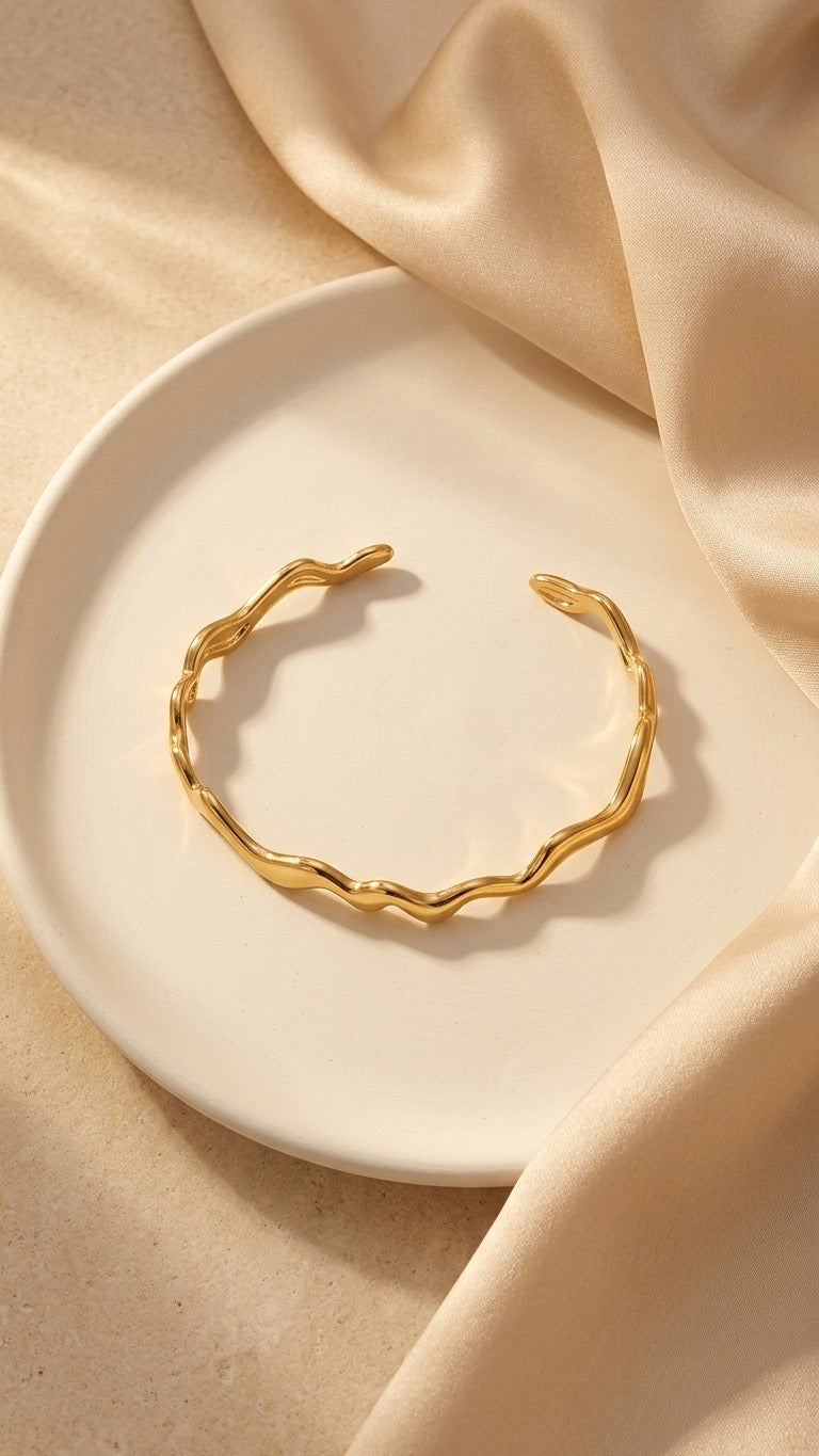 Waves 18k Gold Plated Cuff Bracelet