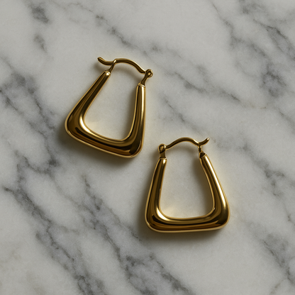 18k Gold Plated Triangular Hoop Earrings - Vedo