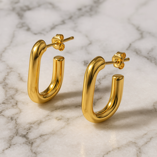 18k Gold Plated Modern Rectangle Hoop Earrings - Aria