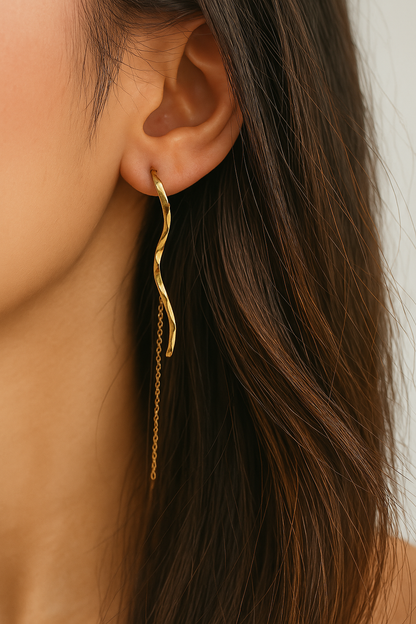 18k Gold Plated Wiggle Chain Earrings - Sieno