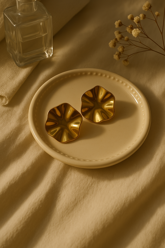 18k Gold Plated Sculpted Gold Petal Earrings - Florence