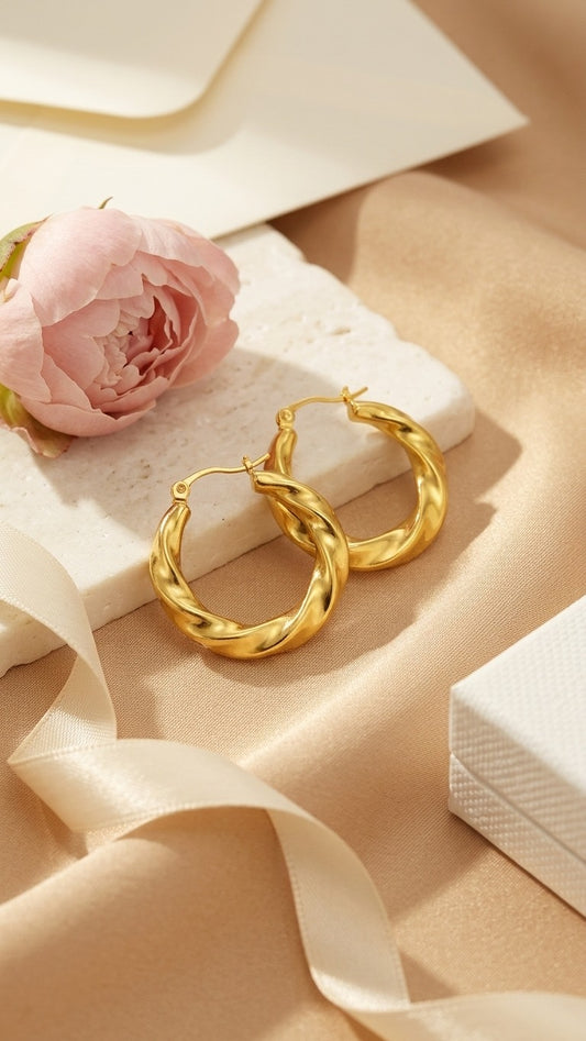18k Gold Plated Twisted Hoop Earrings - Thalia
