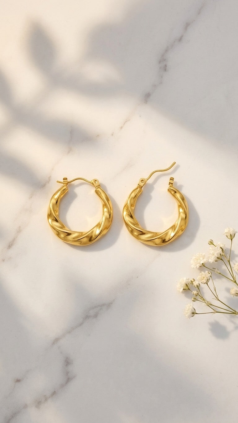 18k Gold Plated Twisted Hoop Earrings - Thalia