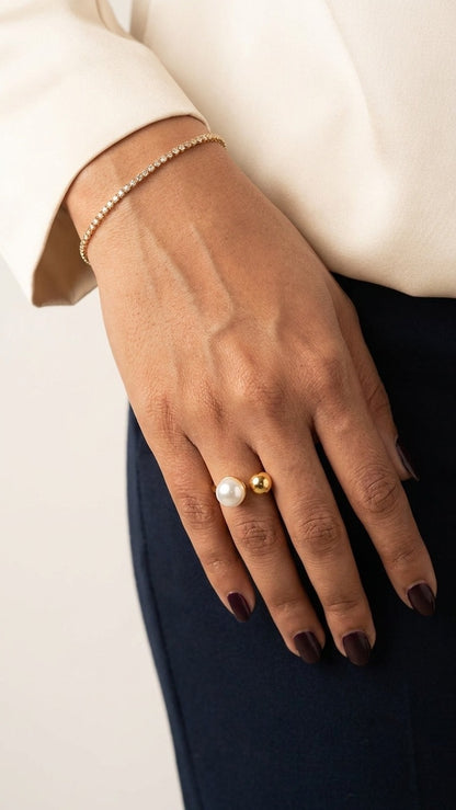 18k Gold Plated Celestial Pearl & Sphere Ring - Callisto