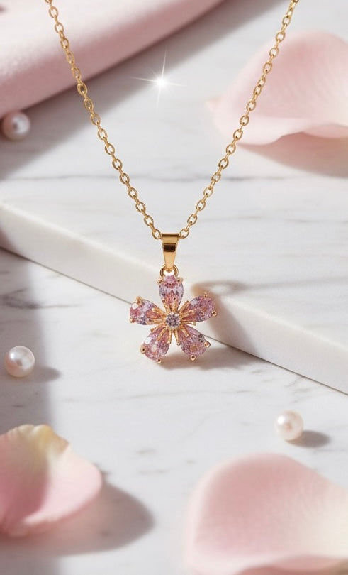 Lilyah Jewelry Gold Plated Pink Zircon Diamond Necklace.