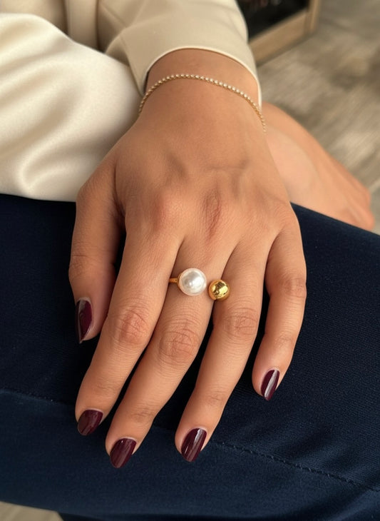 18k Gold Plated Celestial Pearl & Sphere Ring - Callisto