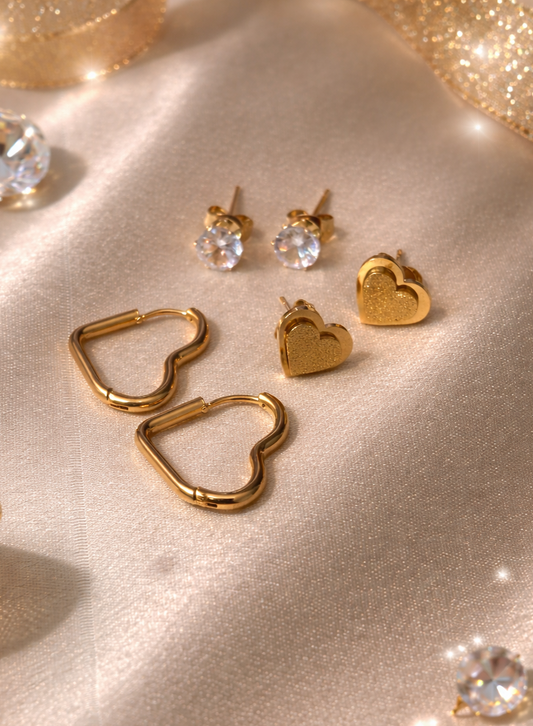 Hearts Earring Set - Gold Plated Earrings