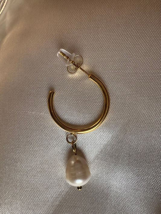 18k Gold Plated Pearl Drop Hoop Earrings - Ophelia