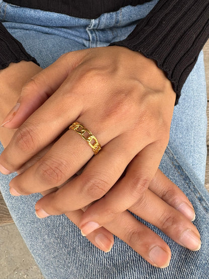 Lilyah Jewelry Gold Plated Ring . Stunning, minimalistic, adjustable, elegant and statement ring. Gift idea for her. open chain link ring