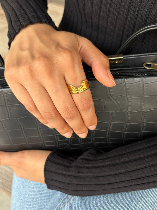 18k Gold Plated Golden Ripple Open Ring - Riviera