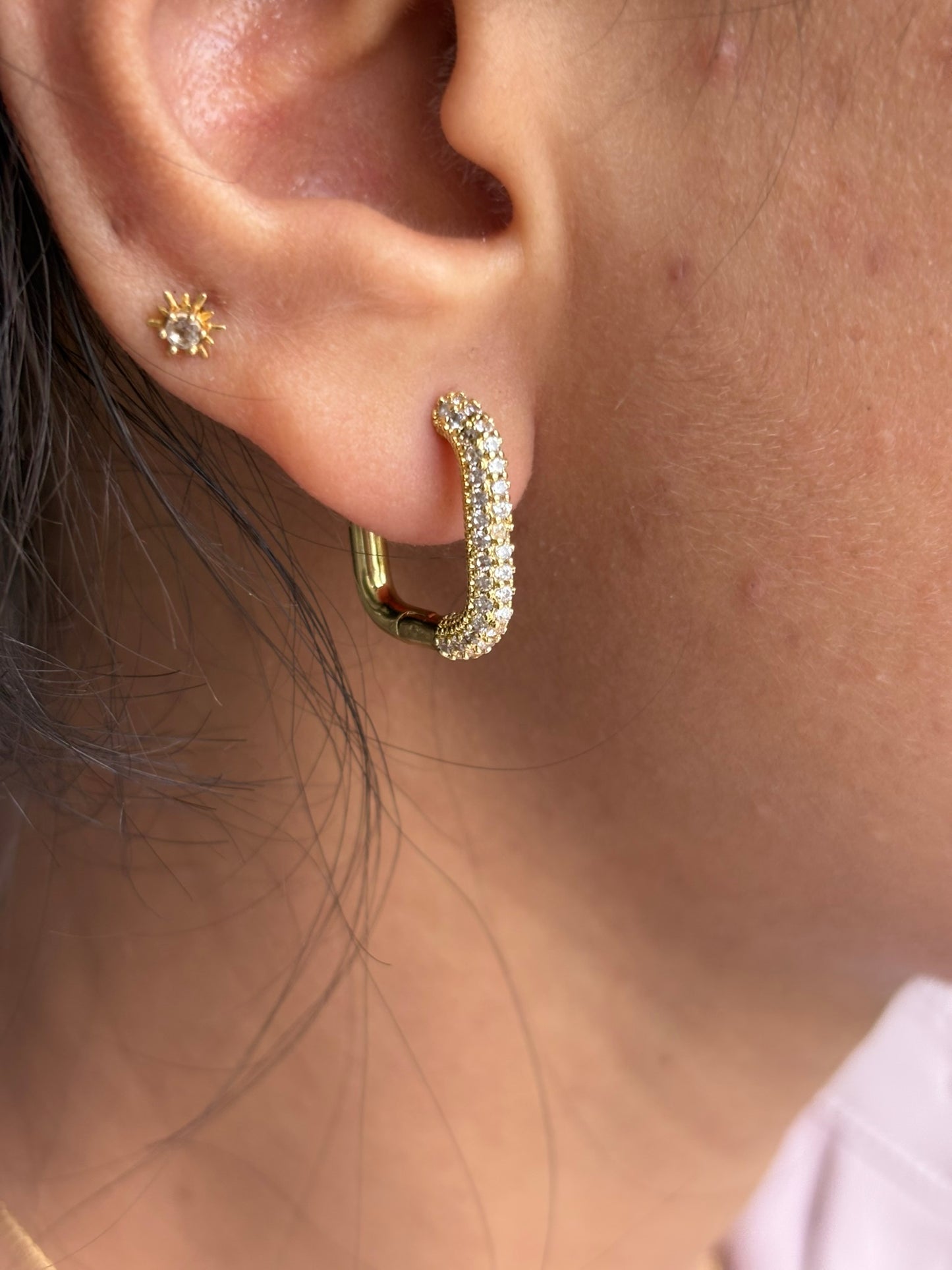 18k Gold Plated Rectangular Hoop Earrings - Elise
