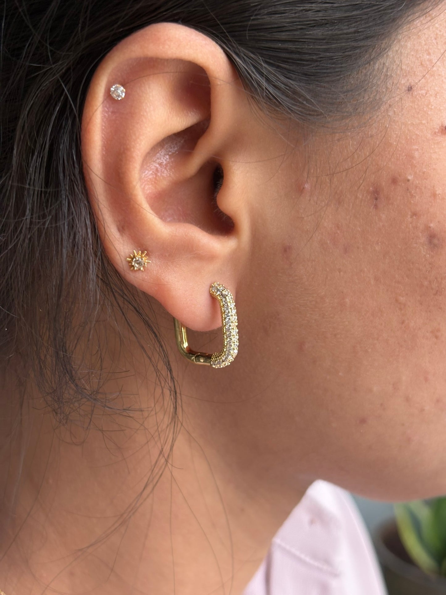 18k Gold Plated Rectangular Hoop Earrings - Elise