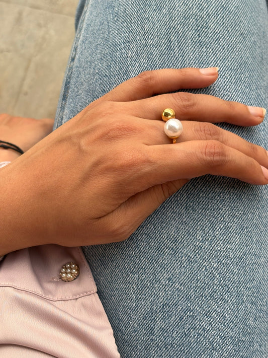 18k Gold Plated Celestial Pearl & Sphere Ring - Callisto