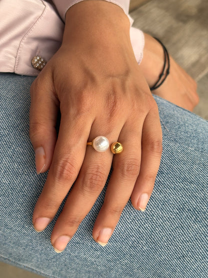 Lilyah Jewelry Gold Plated Ring . Stunning, minimalistic, adjustable, elegant and statement ring. Gift idea for her. Pearl and golden ring