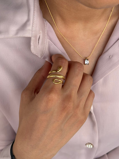 Lilyah Jewelry Gold Plated Ring . Stunning, minimalistic, adjustable, elegant and statement ring. Gift idea for her. Snake Ring