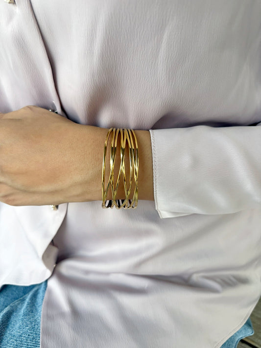 18k Gold Plated Openwork Cuff Bracelet - Zephyra