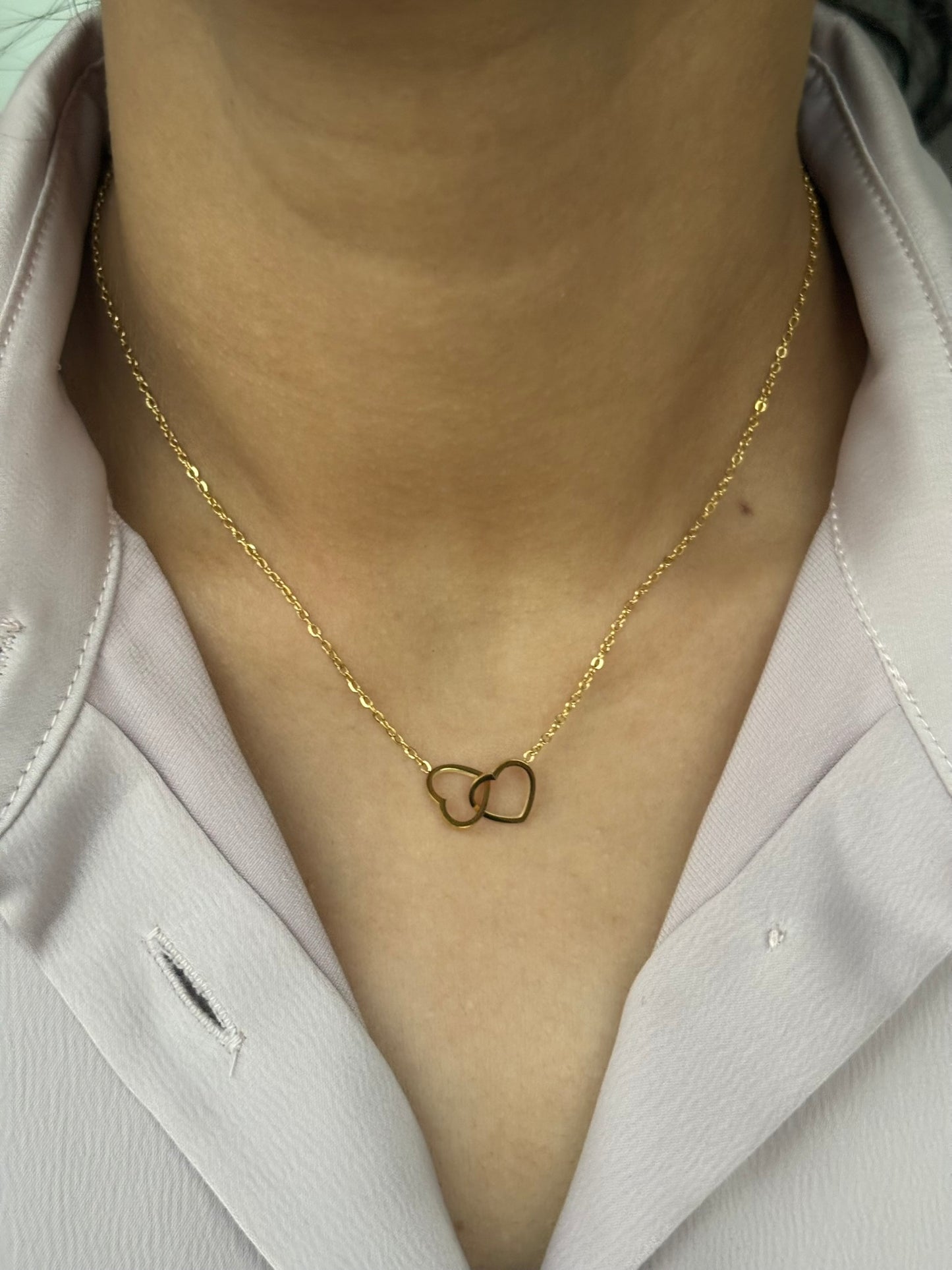 18k Gold Plated Linked Hearts Necklace - Amora