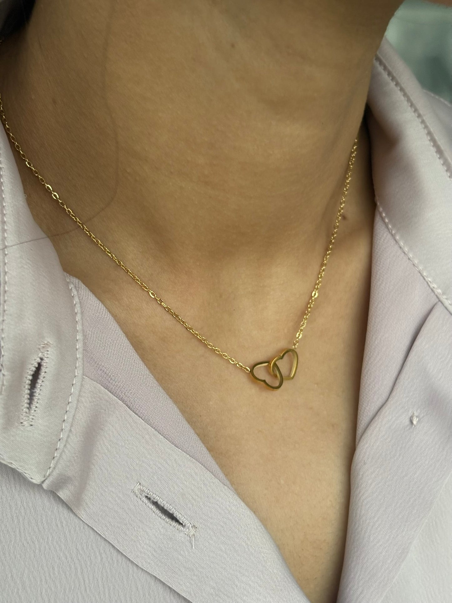 18k Gold Plated Linked Hearts Necklace - Amora