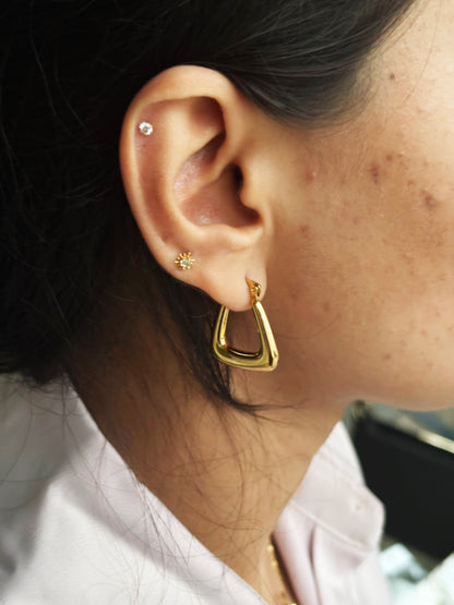 18k Gold Plated Triangular Hoop Earrings - Vedo