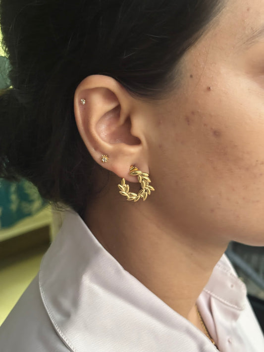 18k Gold Plated Leaf Hoop Earrings for Women - Sylva