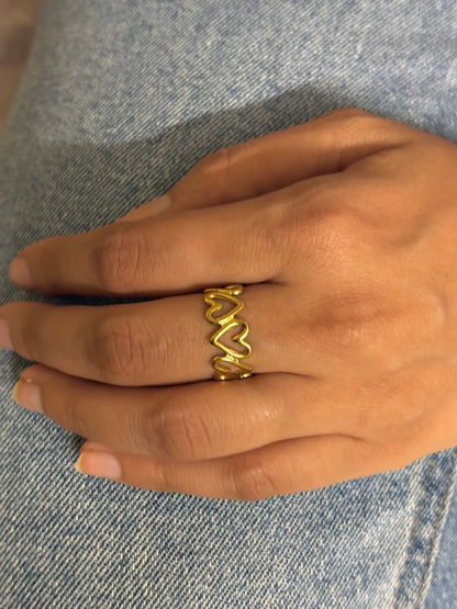 Hearts Ring. Lilyah Jewelry Gold Plated Ring . Stunning, minimalistic, adjustable, elegant and statement ring. Gift idea for her.