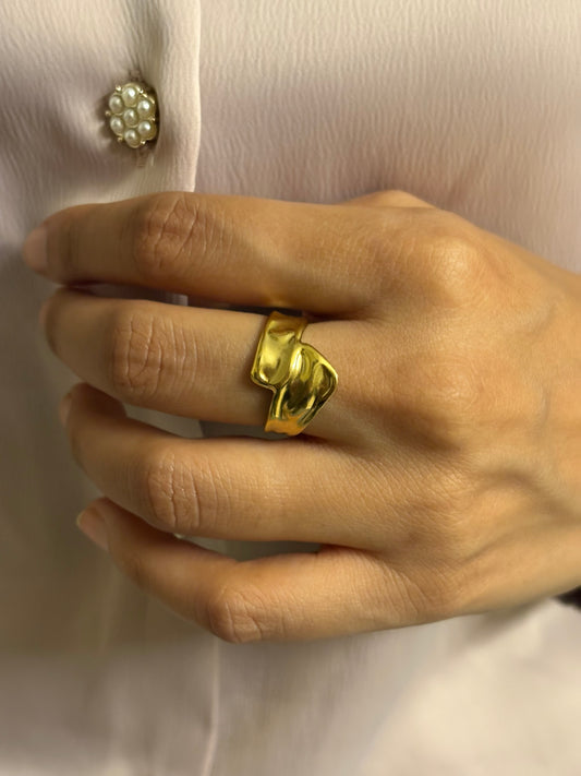 18k Gold Plated Hammered Open Ring - Gaia