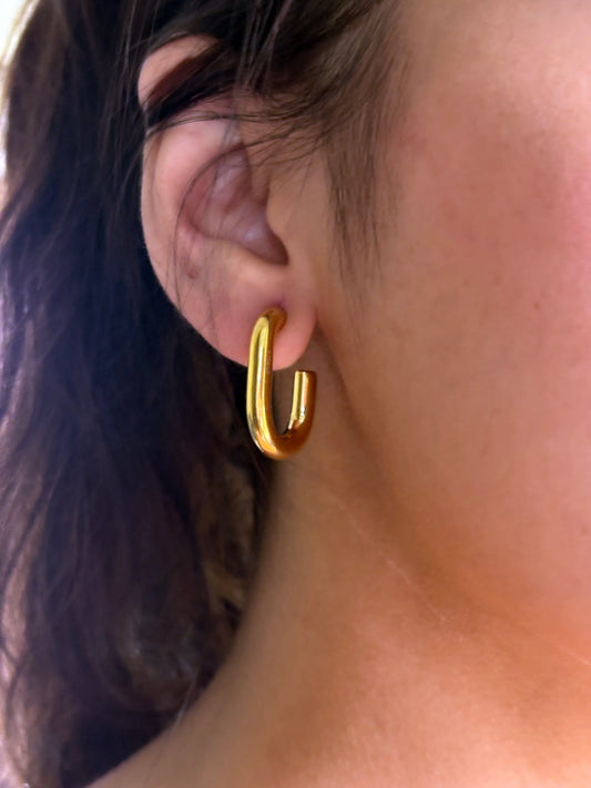 18k Gold Plated Modern Rectangle Hoop Earrings - Aria