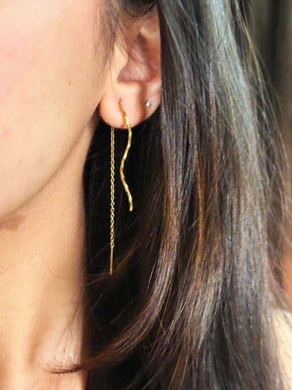 18k Gold Plated Wiggle Chain Earrings - Sieno